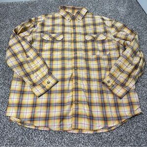 Duluth Trading Heavy Duty Mens Yellow Flannel 2XL Long Sleeve Button Down